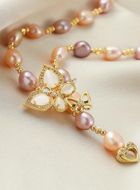 珍珠项链淡水链女款巴洛克蝴蝶颈链感小众时尚毛衣轻奢气质2022年