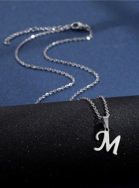 Simple Stainless Steel A-Z Letters Necklace Unisex 26