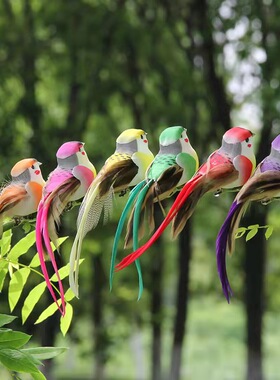 极速泡仿真沫羽毛小鸟摆件仿真小鸟真羽毛鸟园林家居装饰模型迷你