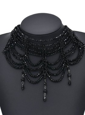 风时尚不规则镂空项圈配饰 波西米亚女项链合金式项饰两色水晶珠