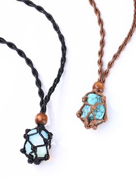 欧美时尚手錬水晶原石网兜编织项链绿松石蜡绳手工编织小众手錬女