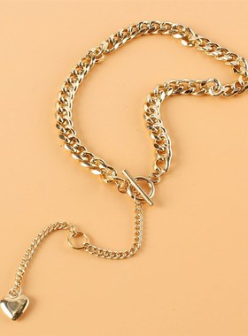 欧美跨境个性时尚多层项链 复古合金桃心吊坠项饰蛇骨链女 17530