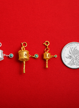 S925纯银镀金六字真言镂空藏式文玩民族风小吊坠纯银项链吊坠项坠