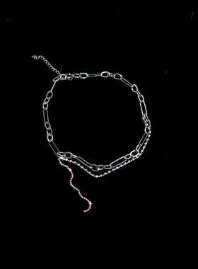 欧美夏日甜酷超仙唯美镶钻链条流苏缠绕双层叠戴项链女性感锁骨链