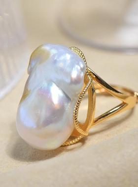 巴洛克戒指天然大珍珠时尚淡水精致款异形精挑细选造型做工送礼金