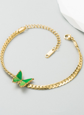 欧美新款时尚 ins风钛钢手环优雅滴油彩色蝴蝶高级感气质手錬