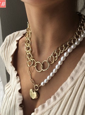 Rock exaggerate thick jewelry punk alloy pearl necklace girl