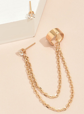 Men Simple Fake Cartilage Long Tassel Chain Ear Cuff Jewelry