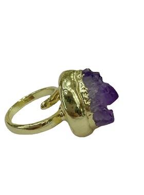 戒指水晶可调节天然紫紫晶牙开口簇原矿女小众高级感不宝石矿石窄