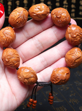 橄榄核21大籽浮雕松鹤延年核雕把件纯手工雕刻风景寿星手链手串男