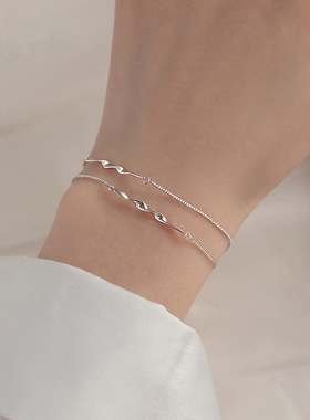 【巷南】925纯银莫比乌斯双层手链简约冷淡风手环小众设计闺蜜女