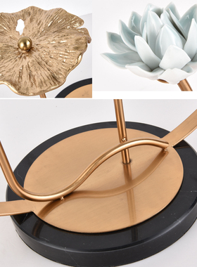 新中式铁艺摆件创禅意莲花样板间工艺品摆设办公室桌软装家居饰品