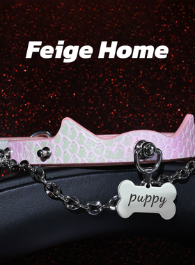 【非格之家】Puppy蛇皮真皮项圈小骨头铃铛choker粉色猫耳K9颈带
