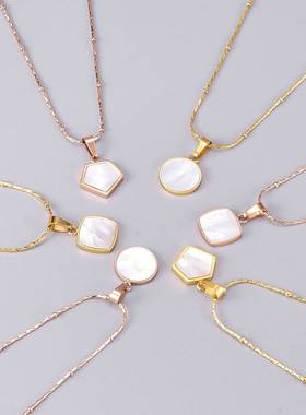 -L130 mother-of-pearl white shell square chain clavicle chai