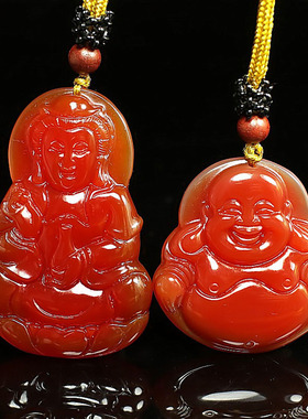 男女款玉佩情侣玉坠玉石挂件红玛瑙玉石观音吊坠玉佛项链