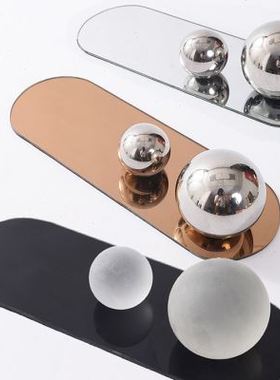 极速北欧轻奢圆形镜面玻璃托盘客厅玄关餐桌不锈钢花器样板房软装