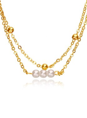 Two sets of pearl pendant, bead chain, necklace, simple and