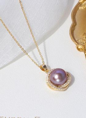 珍珠项链戒指套装耳环天然爱迪生三件套吊坠首饰淡水紫色女款鸟巢