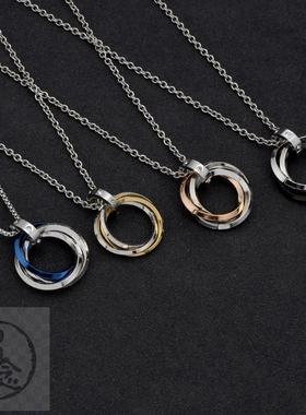 -New three-ring pendant titanium steel ring interlocking thr