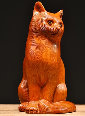 速发木雕客件小猫咪实装头雕刻动物家居摆厅桌面办公司木饰生小礼