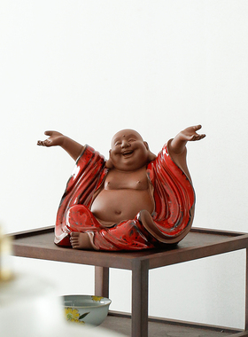速发创意招财弥勒艺陶瓷工佛品摆大件肚笑佛神像装饰品新中式家居