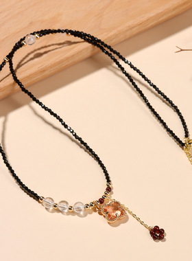 黑尖晶石多圈手链女锁骨链