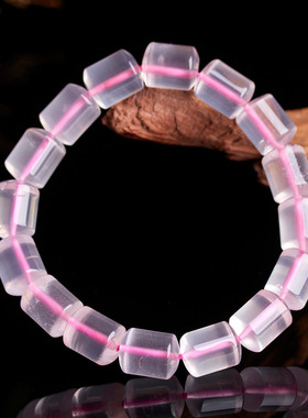 柏利来天然粉水晶桶珠手链时尚原创清新冰透热销女士百搭手链