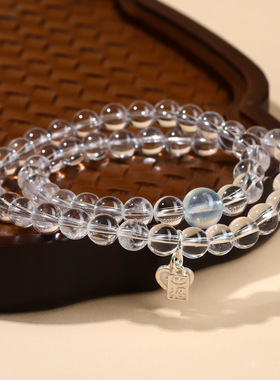 天然白水晶海蓝宝双圈手链