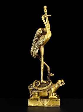 速发黄铜鹤龟摆件鹤鹤延年门鹤双仙踩龟祝寿礼品工艺品家居装饰摆