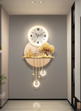 速发立体轻奢玄壁装饰画走廊背景墙发财时树钟关灯画客厅装饰钟表