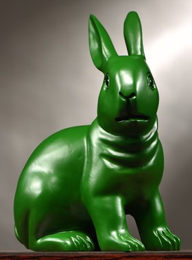 速发绿色木雕兔子摆件雕刻家居客厅木关玄质动物生肖设装饰摆兔工