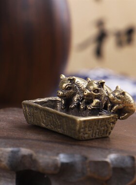 速发玩爱铜艺小猪槽摆件实心黄铜微雕铜古把件铜宠仿古微雕手可铜