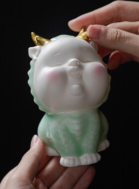 速发陶瓷瑞兽招财创年生肖宠意摆件可爱狮子桌面茶龙茶玩工艺品