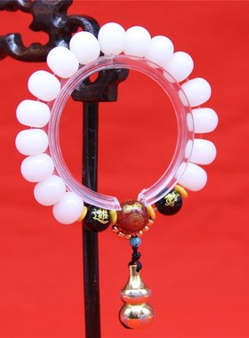 桶珠天然白玉菩提根手串葫芦楞严佛珠可打开葫芦朱砂手链男女