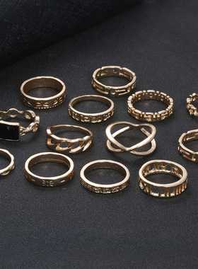 极速.punk jewelry women rings rose gold ring set vintage sal