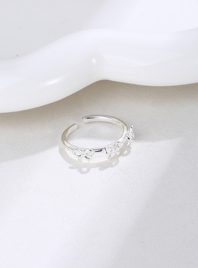 冷茶集饰百搭精致小清新蝴蝶结可调节开口指环戒指女小众高级个性