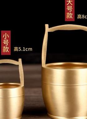 一桶金摆件纯铜创意复古铜缸聚宝盆黄铜房间客厅办公室小号装饰品
