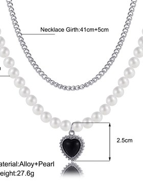 Thick Chain Necklace Black peach heart clavicle chain锁骨链