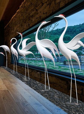 仙鹤雕塑丹顶鹤落地摆件别墅庭院户外园林展厅装饰酒店售楼部景观