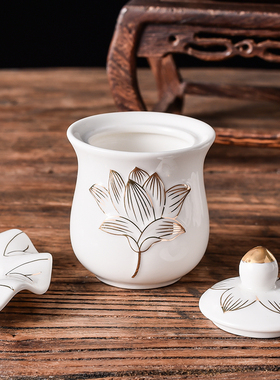 速发佛具佛家用品教用佛前白浮雕描金杯悲水大供水杯供奉净水杯圣