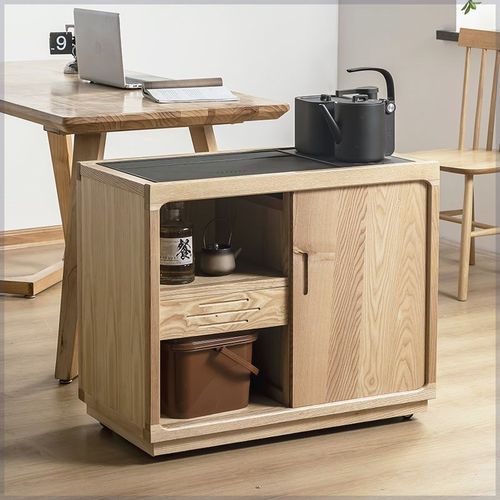 茶水柜移动烧水壶一体白蜡木实木茶桌边柜小户型边几轻奢北欧茶台 - 图1