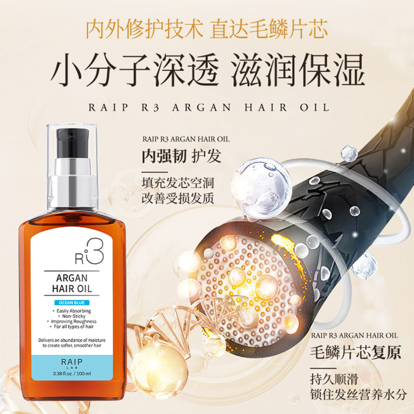 韩国RAIP露博森护发精油修护卷发干枯护发防毛躁柔顺留香R3养发油,淘宝优惠券,粉丝福利购,淘宝优惠卷