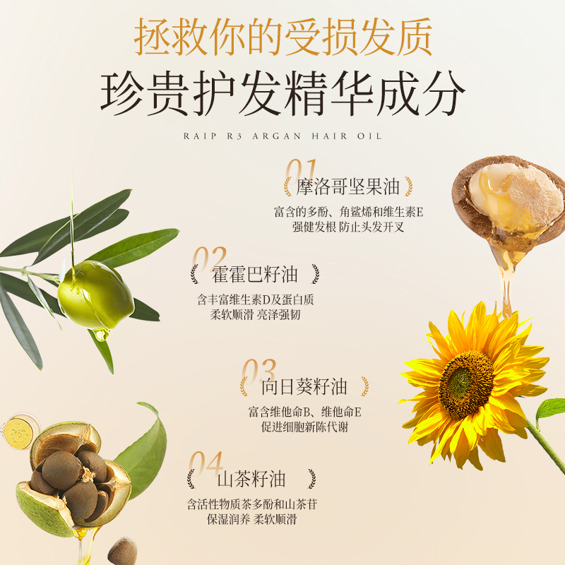 RAIP露博森R3摩洛哥护发精油女防毛躁保湿柔顺护发素发油官方正品