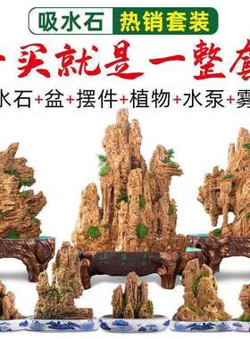 盆景配石天然吸水石盆景原石上水石假山石流水喷泉鱼缸石头造景石