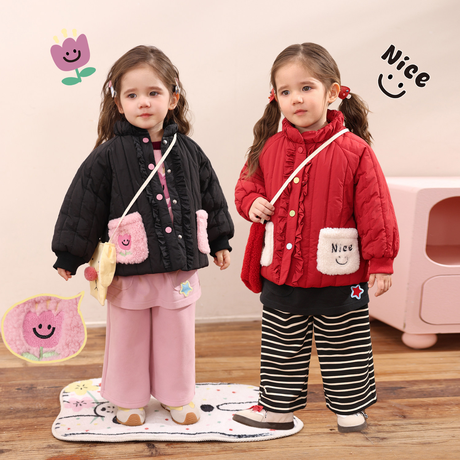 小o爸女婴童 女宝宝棉服冬季保暖2025新款婴儿立领休闲红色外套,淘宝优惠券,粉丝福利购,淘宝优惠卷