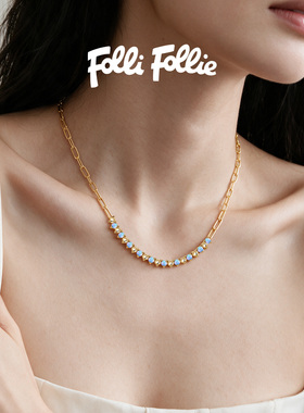 Folli Follie「Secret」金色欧泊锁骨链法式复古项链轻奢高级感女
