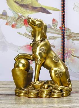 金钱狗纯铜狗风水摆件生肖狗补西北缺角守家防小三坐地生财摆件