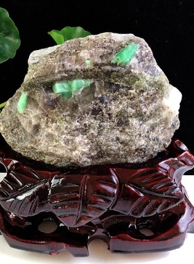 天然祖母绿绿柱石原石宝石奇石收藏礼品酒柜客厅办公桌面家居摆件