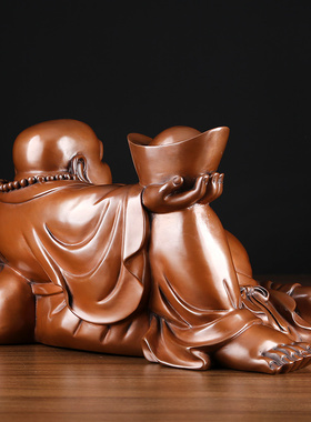 紫铜弥勒佛摆件托宝佛布袋佛家居办公室公司装饰品大号开业礼品