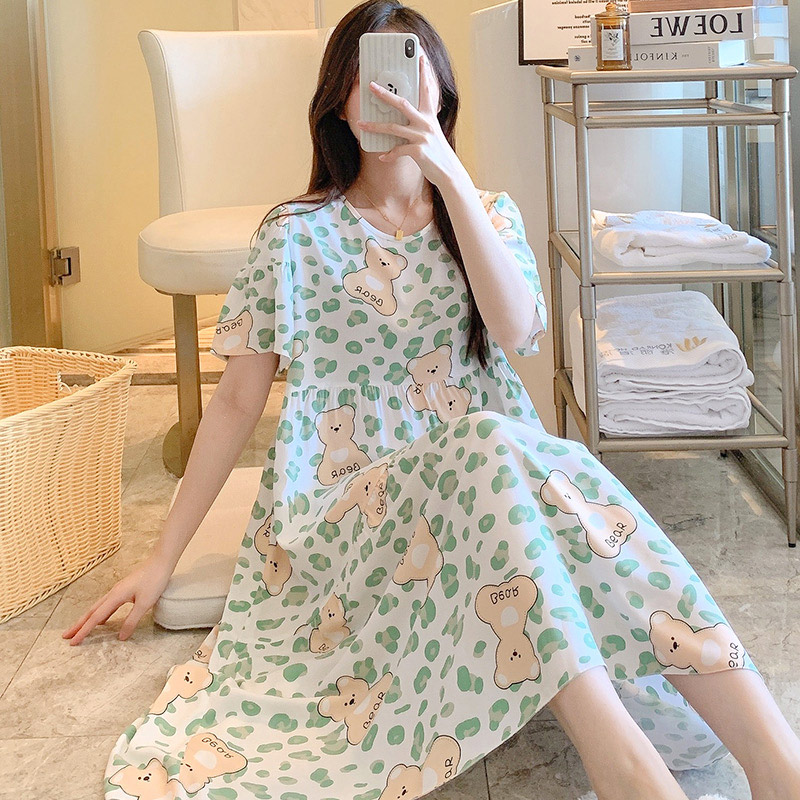 女士棉球成人棉绸睡衣粘稠睡裙女夏天黏稠连衣裙棉稠东方绸唾衣薄 - 图1